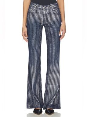 1209.FREE PEOPLE West Coast Metallic Flare jeans  in Country blue Sz 26 NWT $198